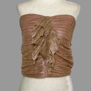 💛 M 💛 NWT Anthro Metallic Crop Top Party Blouse Ruffled Metallic Event​